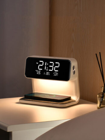 Creative 3 In 1 Bedside Lamp Wireless Charging LCD Screen Alarm Clock  Wireless Phone Charger