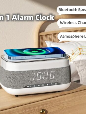 Intelligent Multifunctional Alarm Clock Bluetooth Speaker Wireless Charger Fast Charge Clock Atmosphere Night Light Home Decor