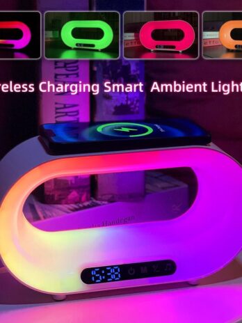 Multi-function 3 In 1 LED Night Light APP Control RGB Atmosphere Desk Lamp Smart Multifunctional Wireless Charger Alarm Clock