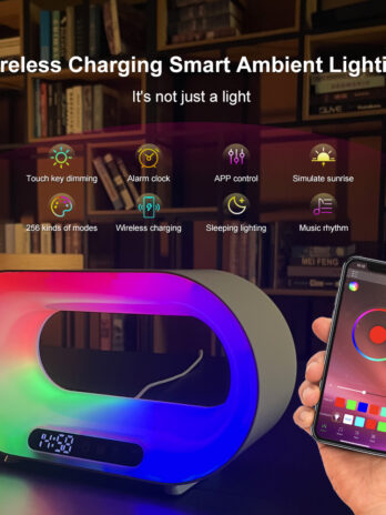 Multi-function 3 In 1 LED Night Light APP Control RGB Atmosphere Desk Lamp Smart Multifunctional Wireless Charger Alarm Clock