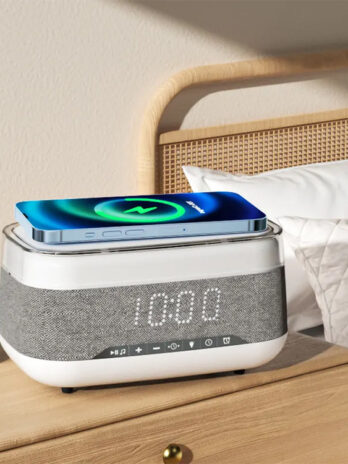 Intelligent Multifunctional Alarm Clock Bluetooth Speaker Wireless Charger Fast Charge Clock Atmosphere Night Light Home Decor